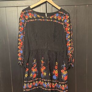 Free People Black Dress with Colorful Floral Embroidery